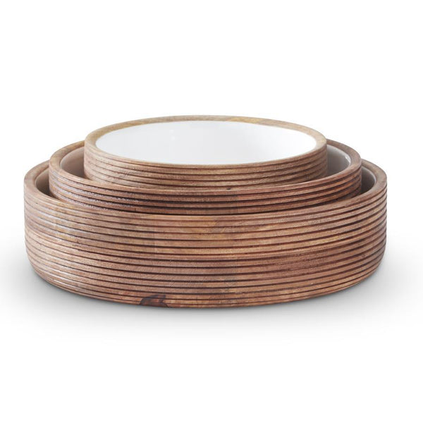 Ribbed Wood Bowls w/Enamel Center