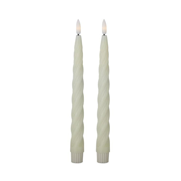 Set of 2 9.75 Inch Cream Spiral LED Taper Candles