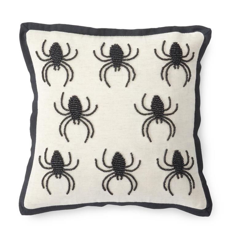 12 Inch Natural Cotton & Black Beaded Spider Pillow