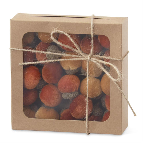 Box of Mini Rust Tan & Orange Plush Acorns
