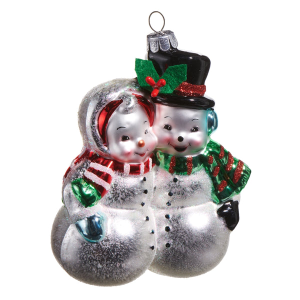 Snow Couple Glass Ornament