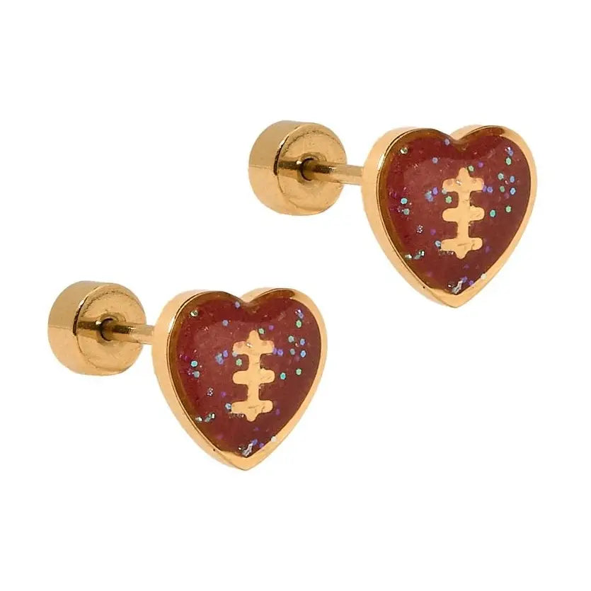 Football Heart Screwback Stud Earrings