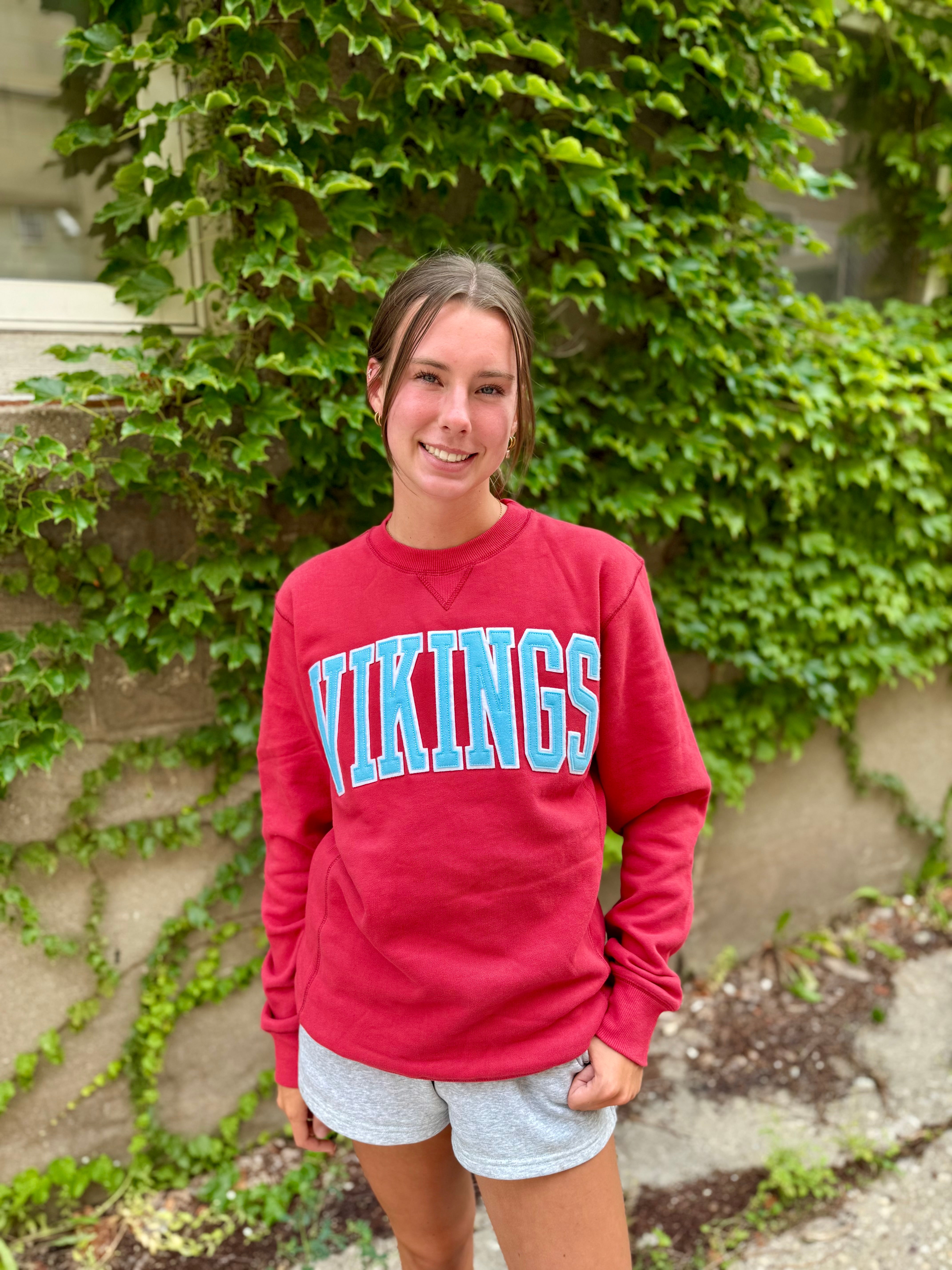 Vikings Sanded Fleece Crew Neck-Red