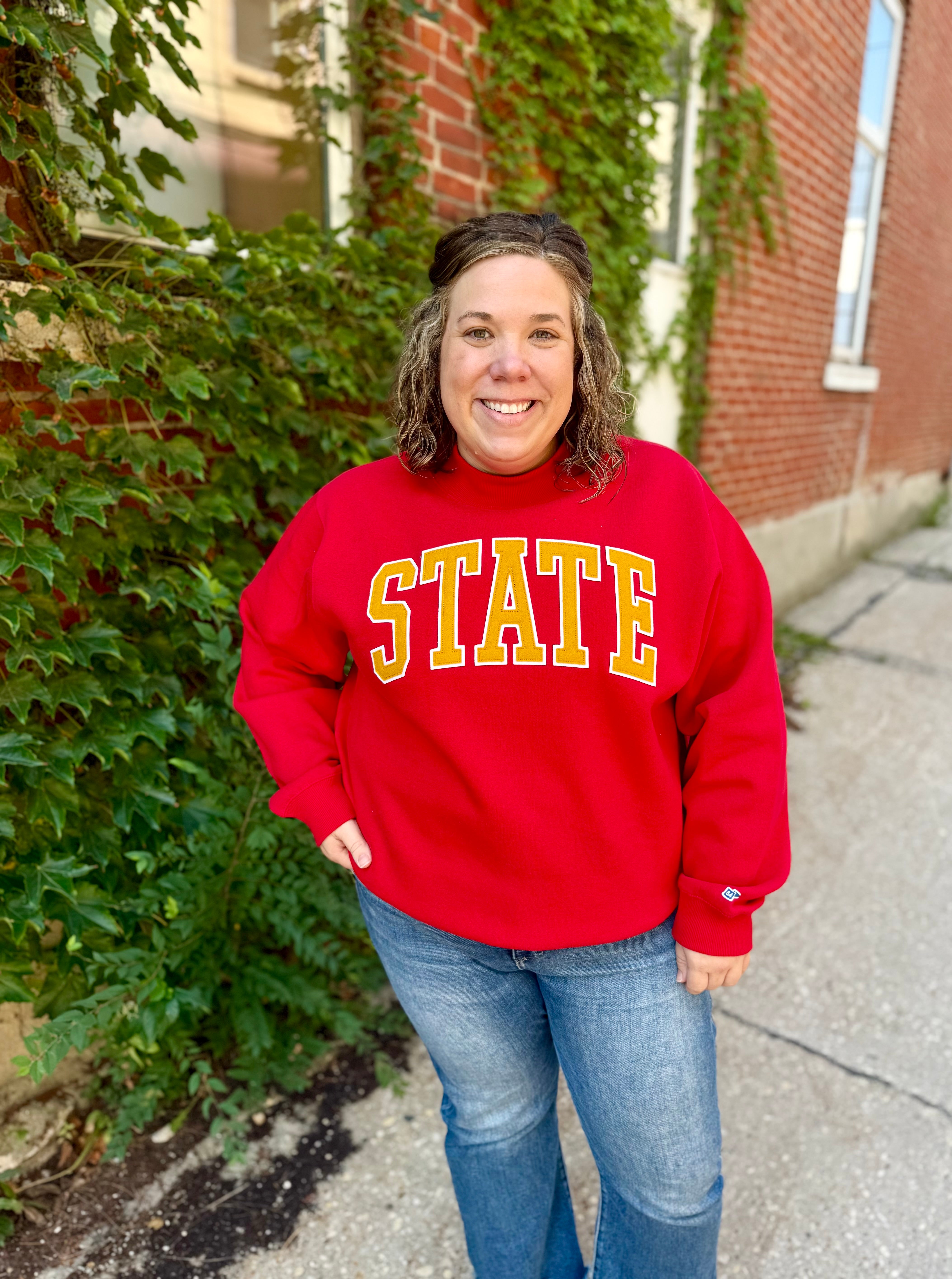 State Mock Neck-Cardinal Red