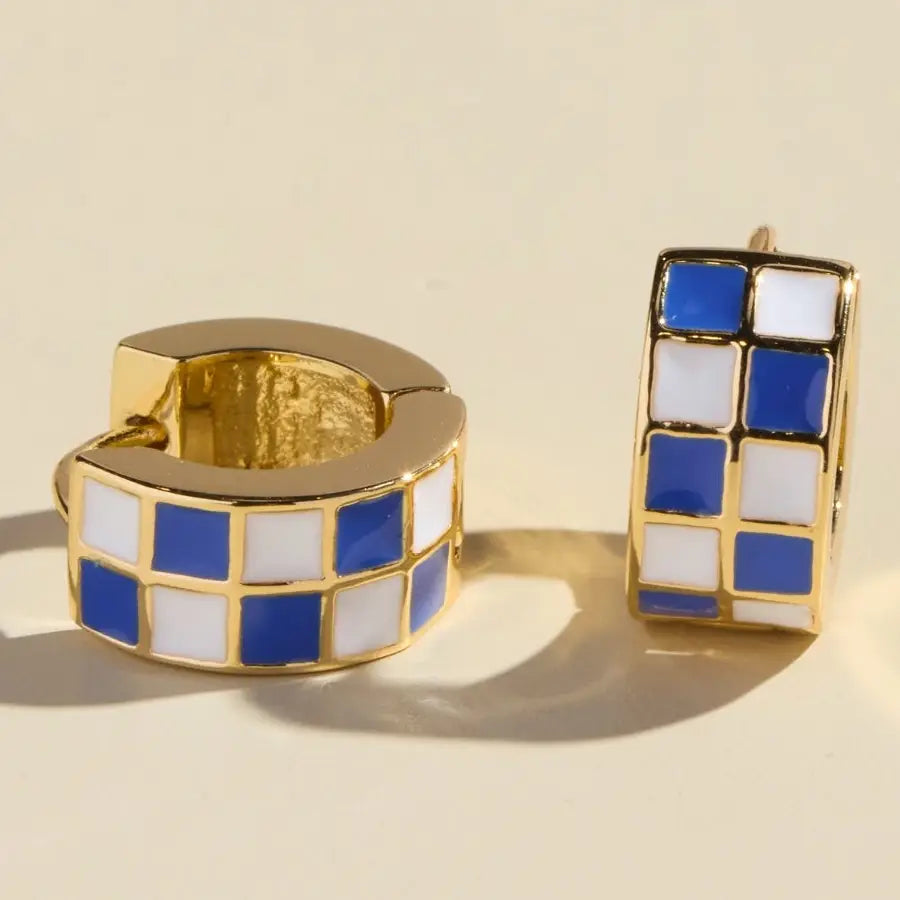 Checkered Enamel Huggie Earrings