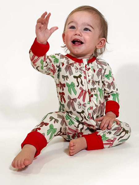 Holiday Bows Zip Bamboo PJs