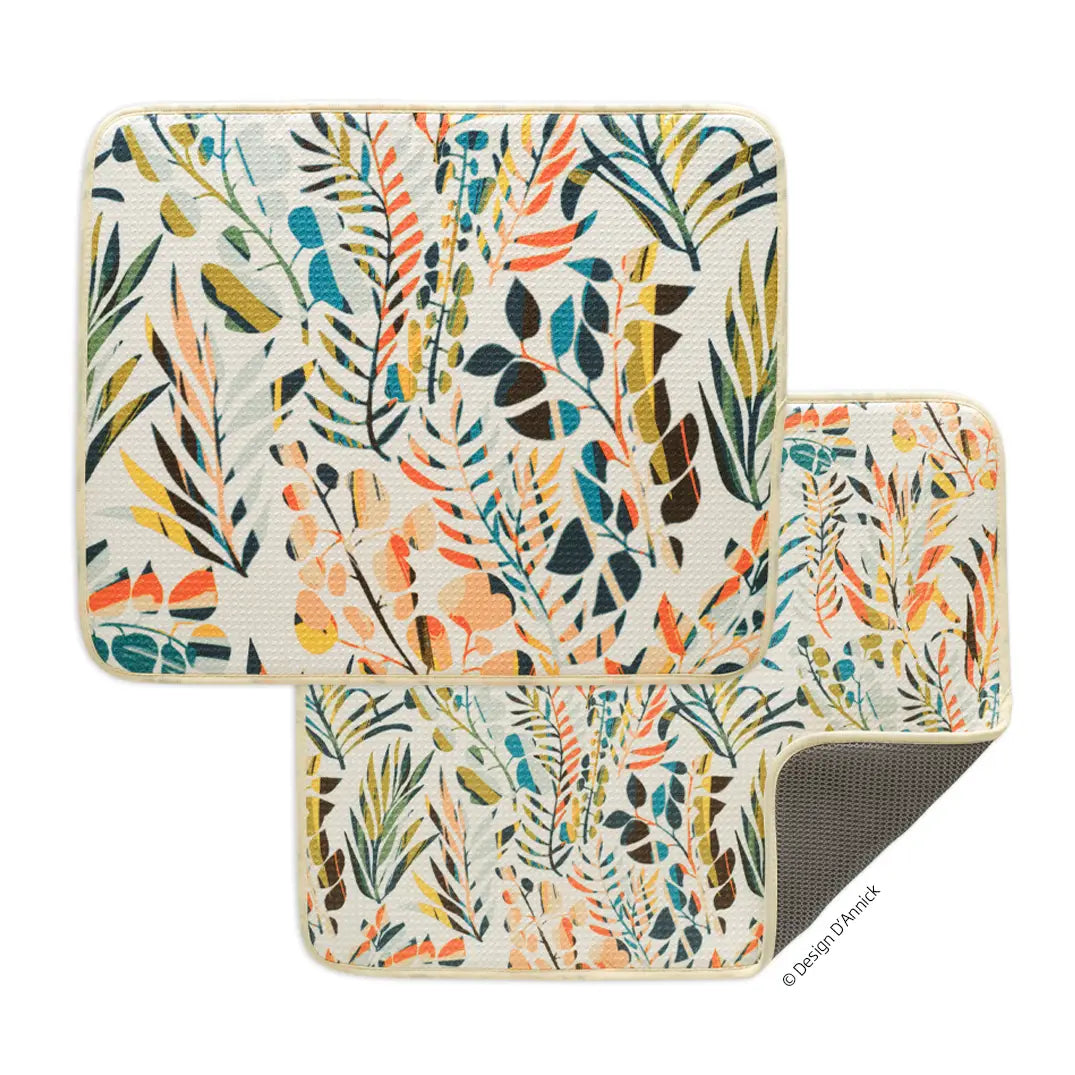 Colorful Leaves Drying Dish Mats, Set of 2