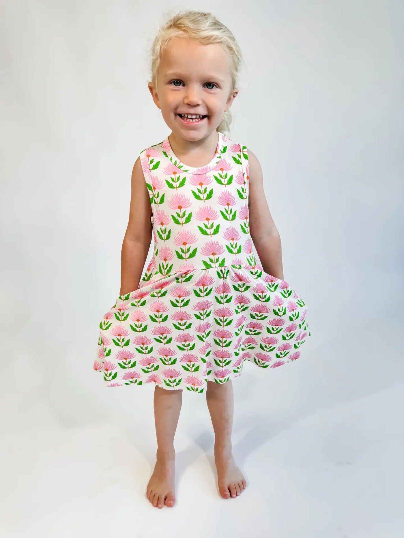 Pink Floral Sleeveless Dress