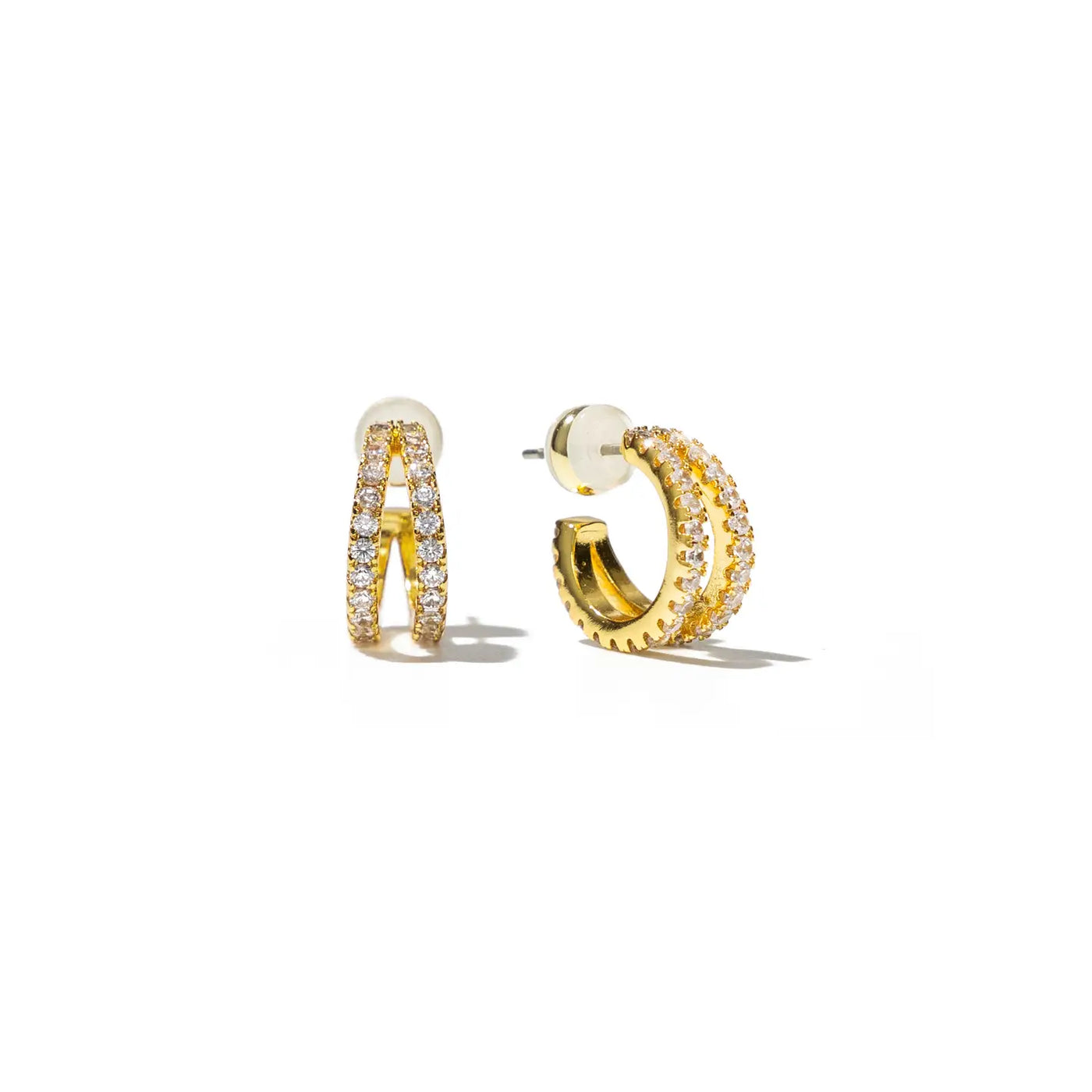 18K Gold Pave Double Hoops