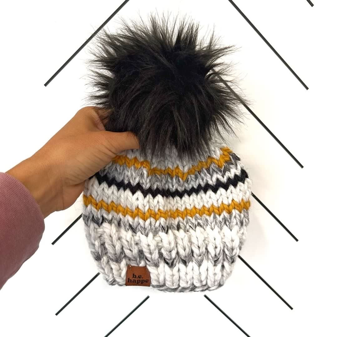 B.E.HAPPE Rugby Stripe Pom Hat