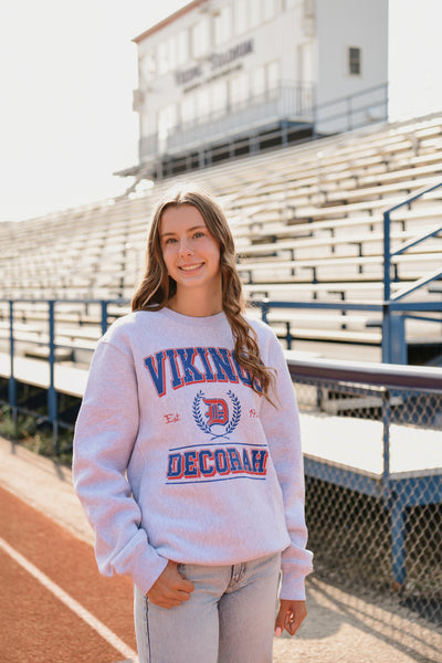 Decorah Vikings Vintage Heavyweight Crew-Heather Gray