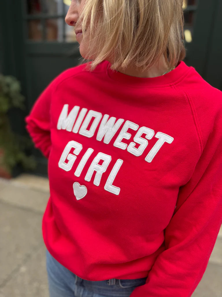 Midwest Girl Applique Crew in Red
