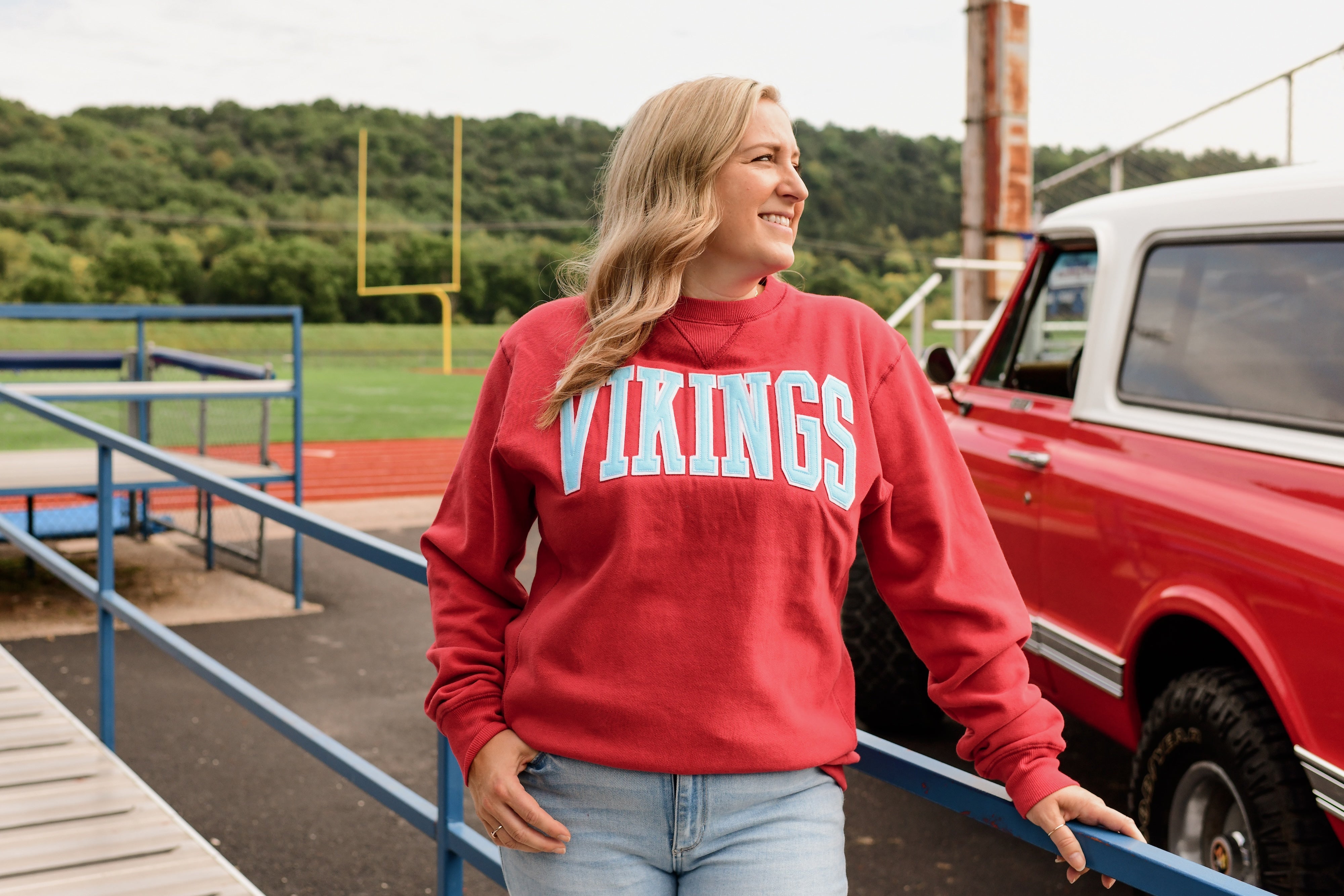 Vikings Sanded Fleece Crew Neck-Red