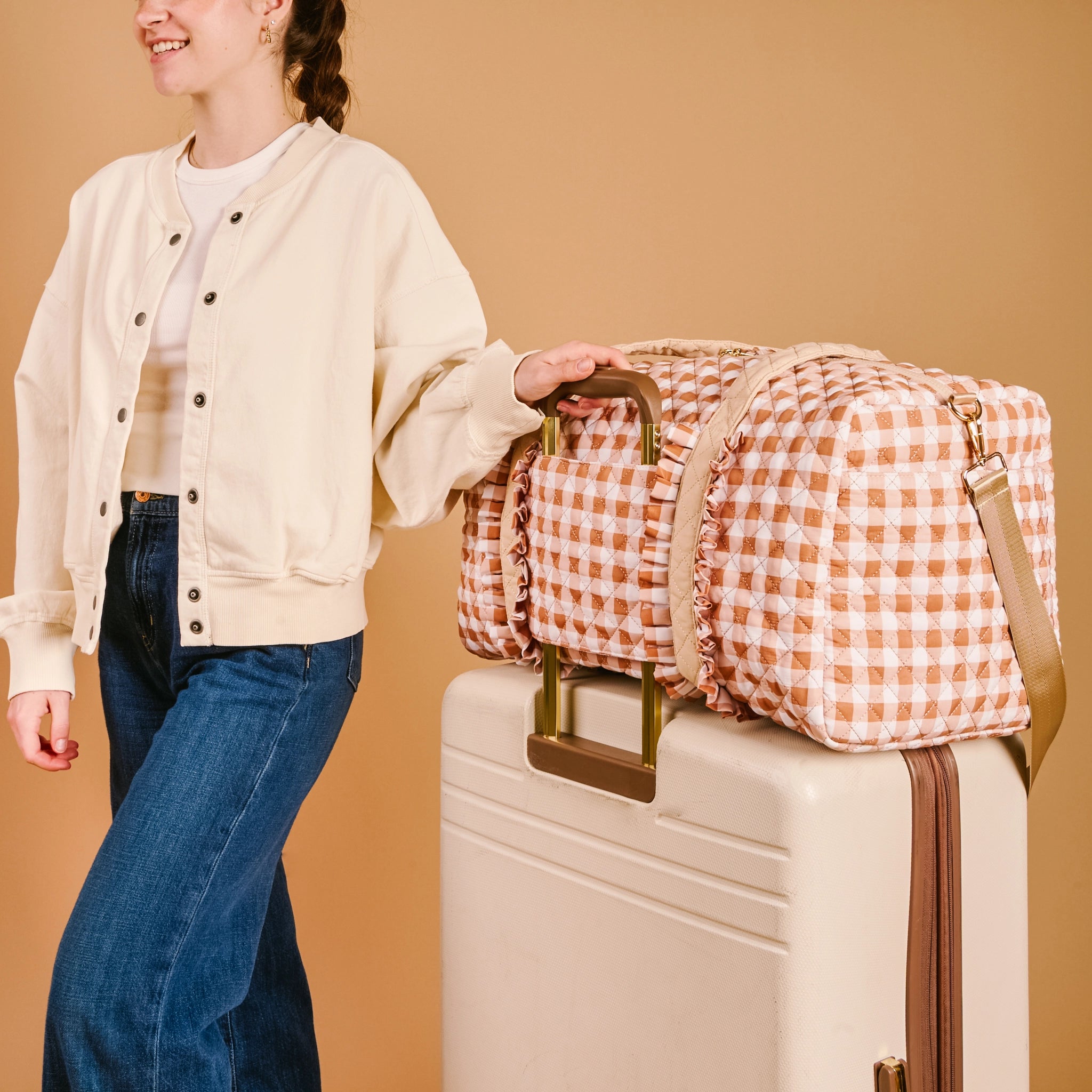 On-The-Go Quilted Weekender Bag- Maple Gingham