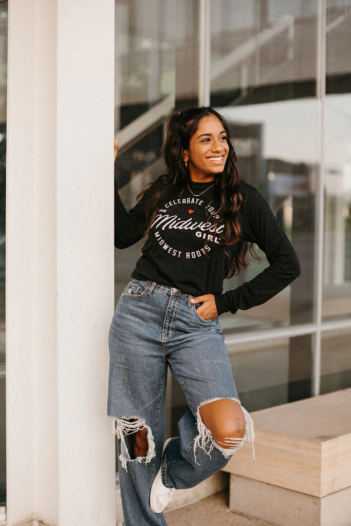 The Midwest Girl Celebrate Long Sleeve -Charcoal