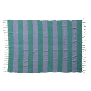 Woven Cotton Slub Throw- Blue & Green
