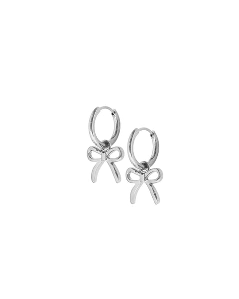 Huggie Charm Bow Earrings-Silver