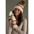 Cream, Burgundy & Gold Patterned Pom Hat
