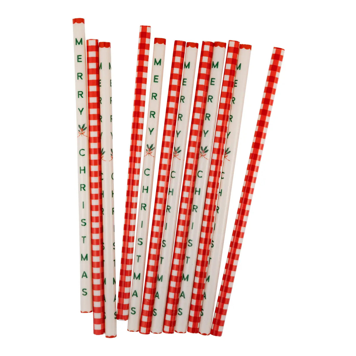 Red Gingham Merry Christmas Reusable Straws