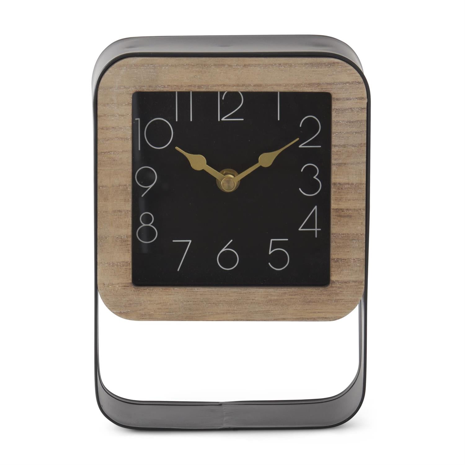 8.75" Black Metal & Wood Rectangular Framed Square Clock