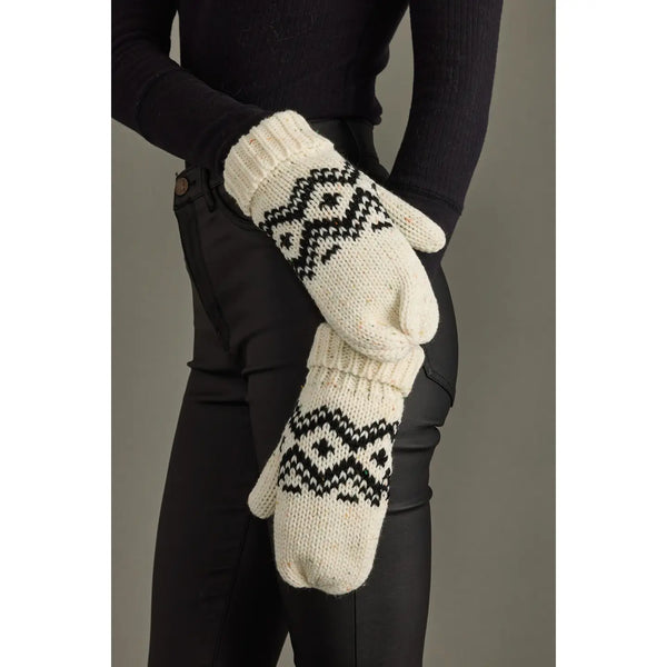 Cream & Speckled Patterned Mittens