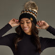Cream, Rust, Black, Gray Patterned Pom Hat