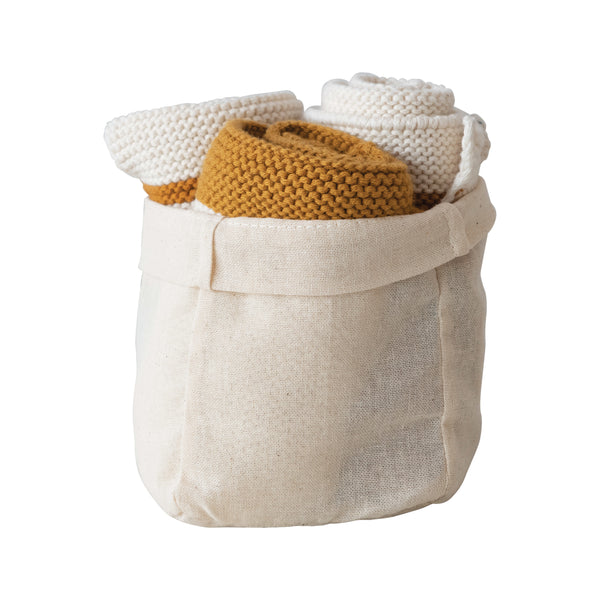 Cotton Knit Striped Dish Cloths- Set of 3 Mustard & Cream