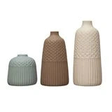 Debossed Stoneware Vases, Matte Glaze