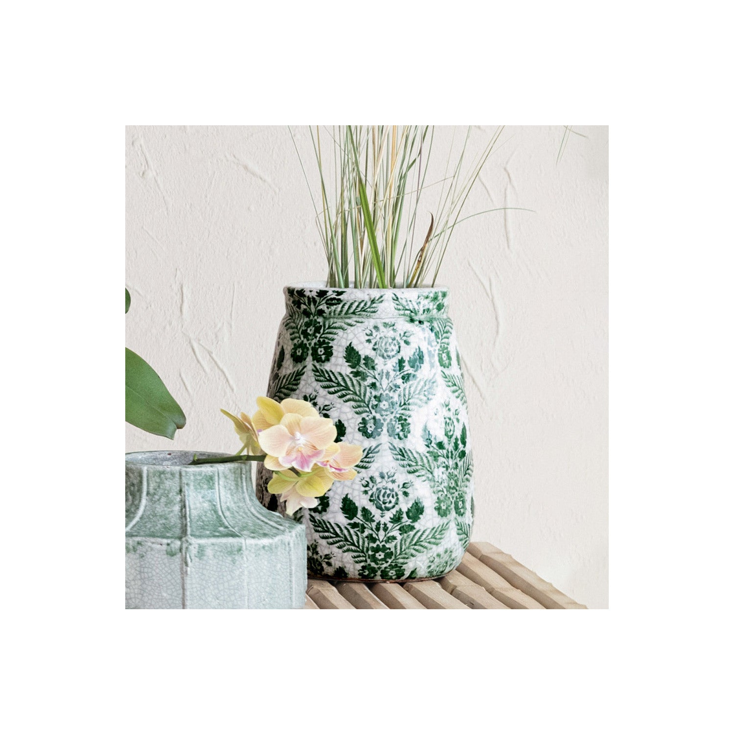 Transferware Pattern Vase-Green