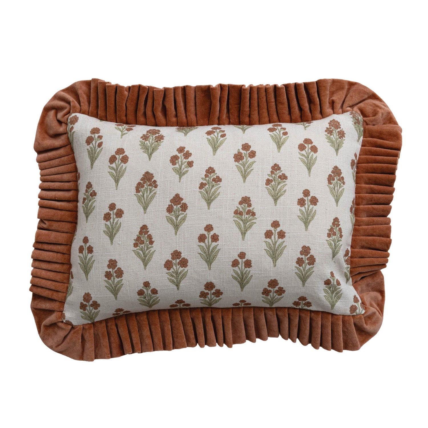 Floral Print Lumbar Pillow w/ Ruffle