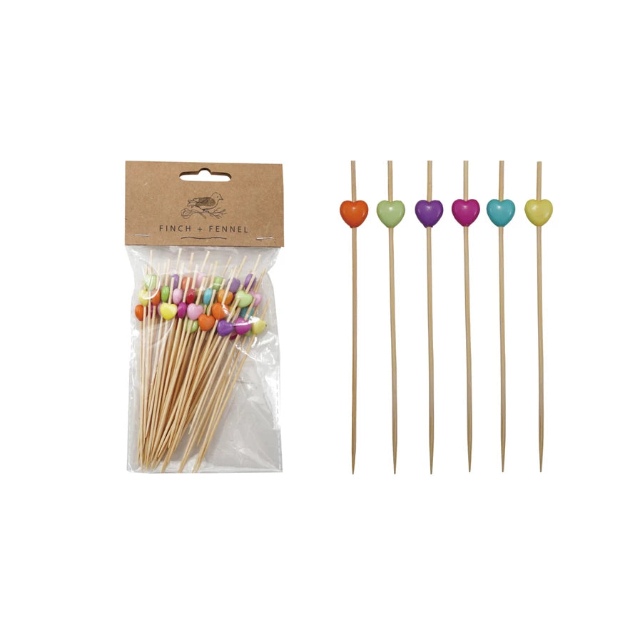 Heart Shaped Bamboo Single Use Picks