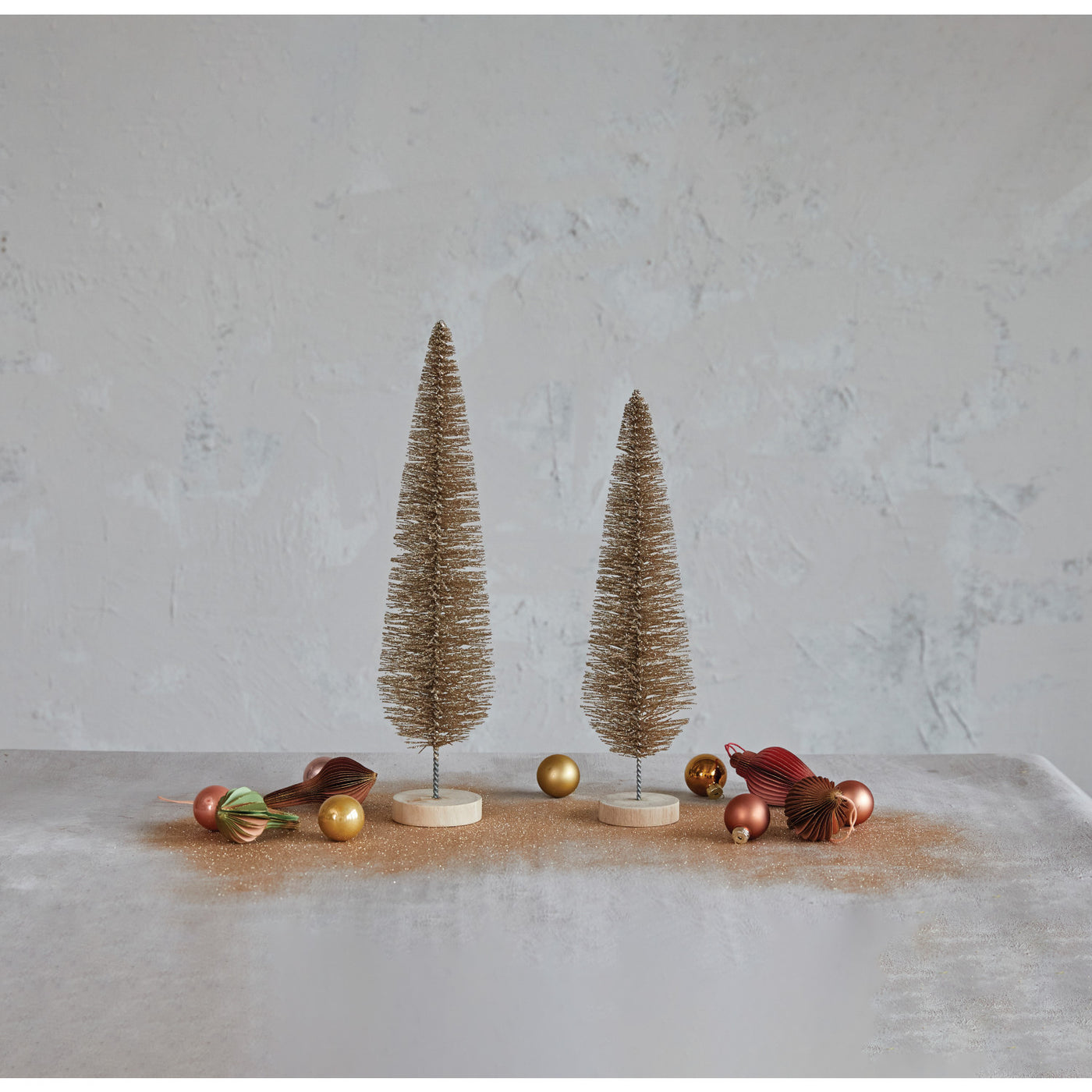 Gold Glitter Bottle Brush Tree w/ Wood Base