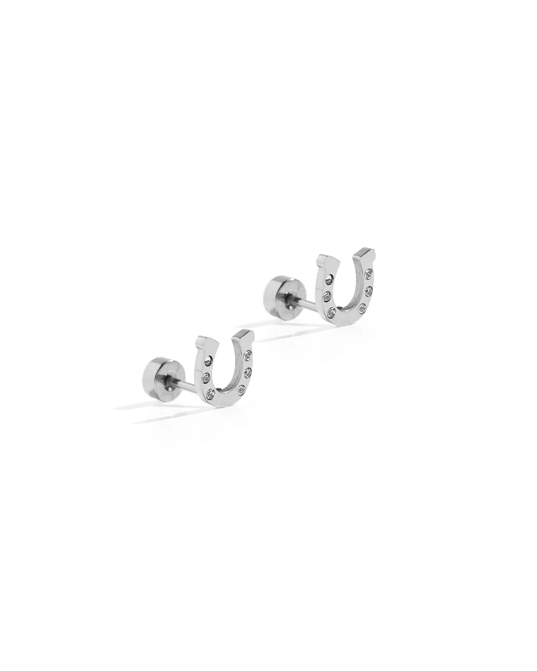 Horseshoe Silver Screwback Stud Earrings