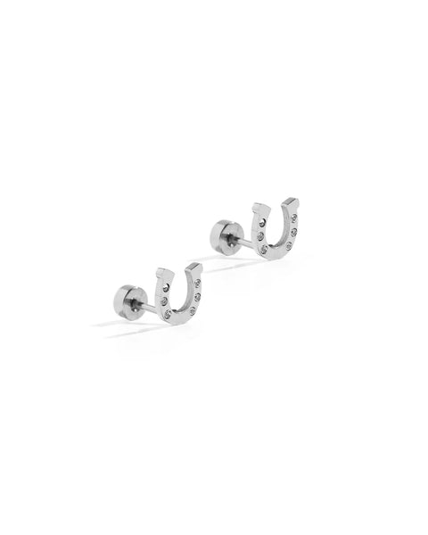 Horseshoe Silver Screwback Stud Earrings