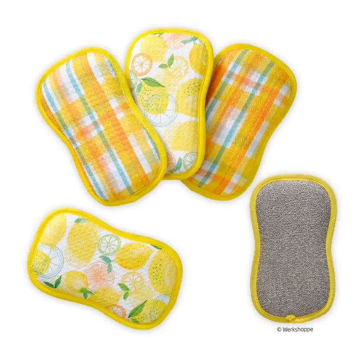 Lemon Plaid Scrubbies, Set of 4