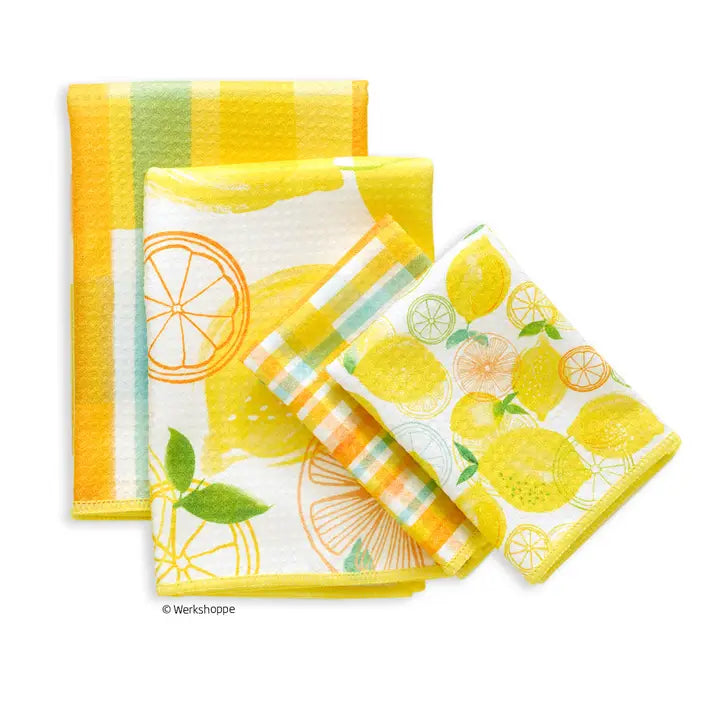 Lemon Plaid All Purpose Microfiber Towel Set