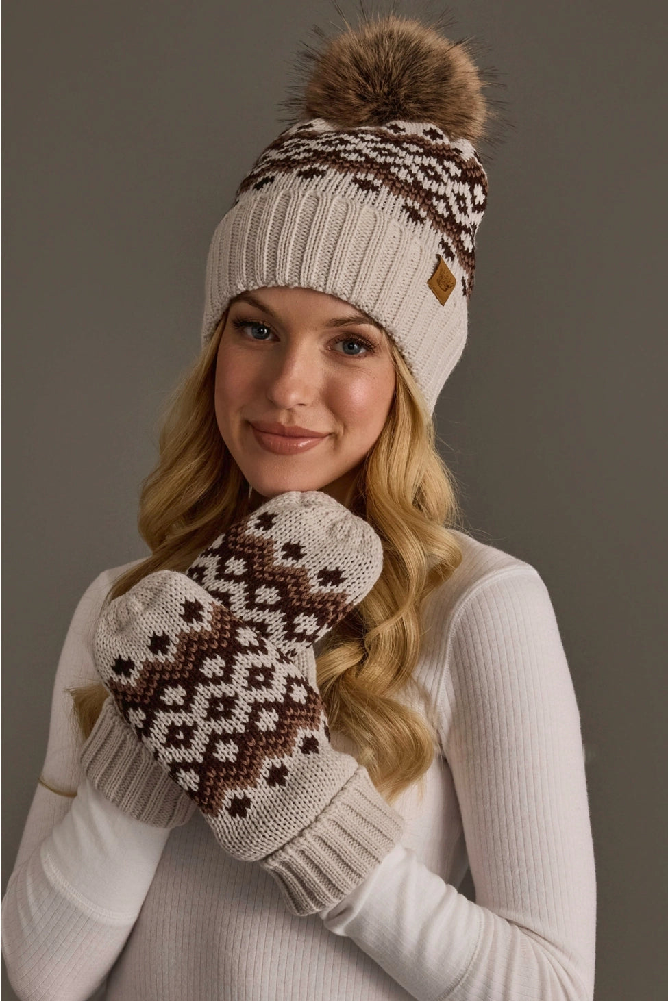 Light Taupe, Brown, Mocha Patterned Mittens