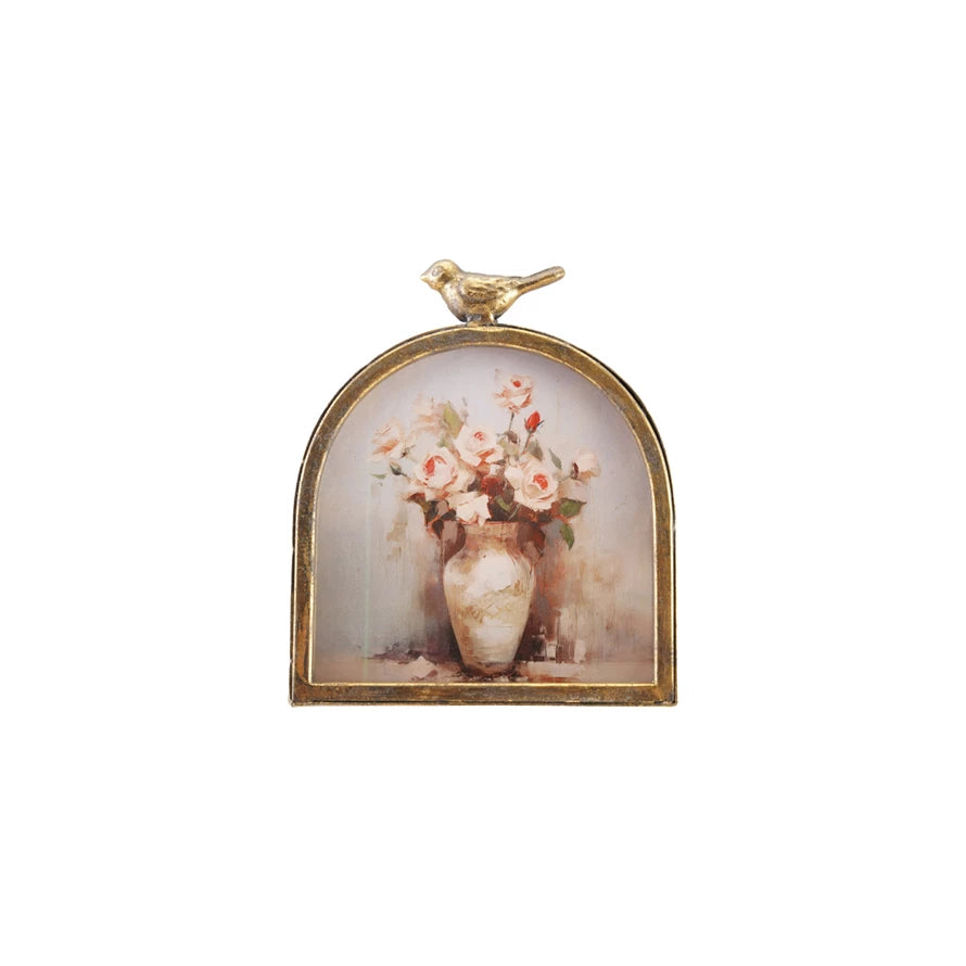 Metal Arched Photo Frame with Bird Finial