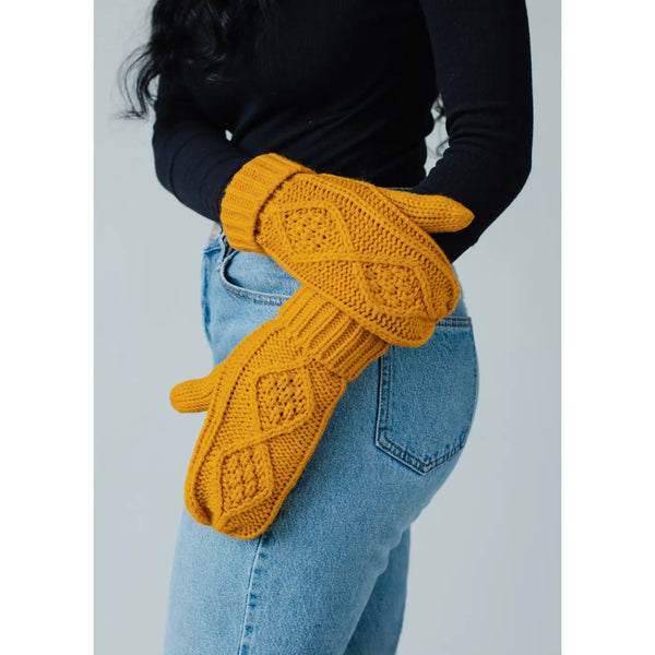 Mustard Cable Knit Mittens
