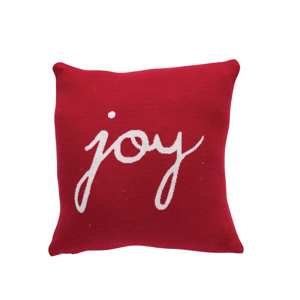 12" Square Two-Sided Joy Pillow- Red & White