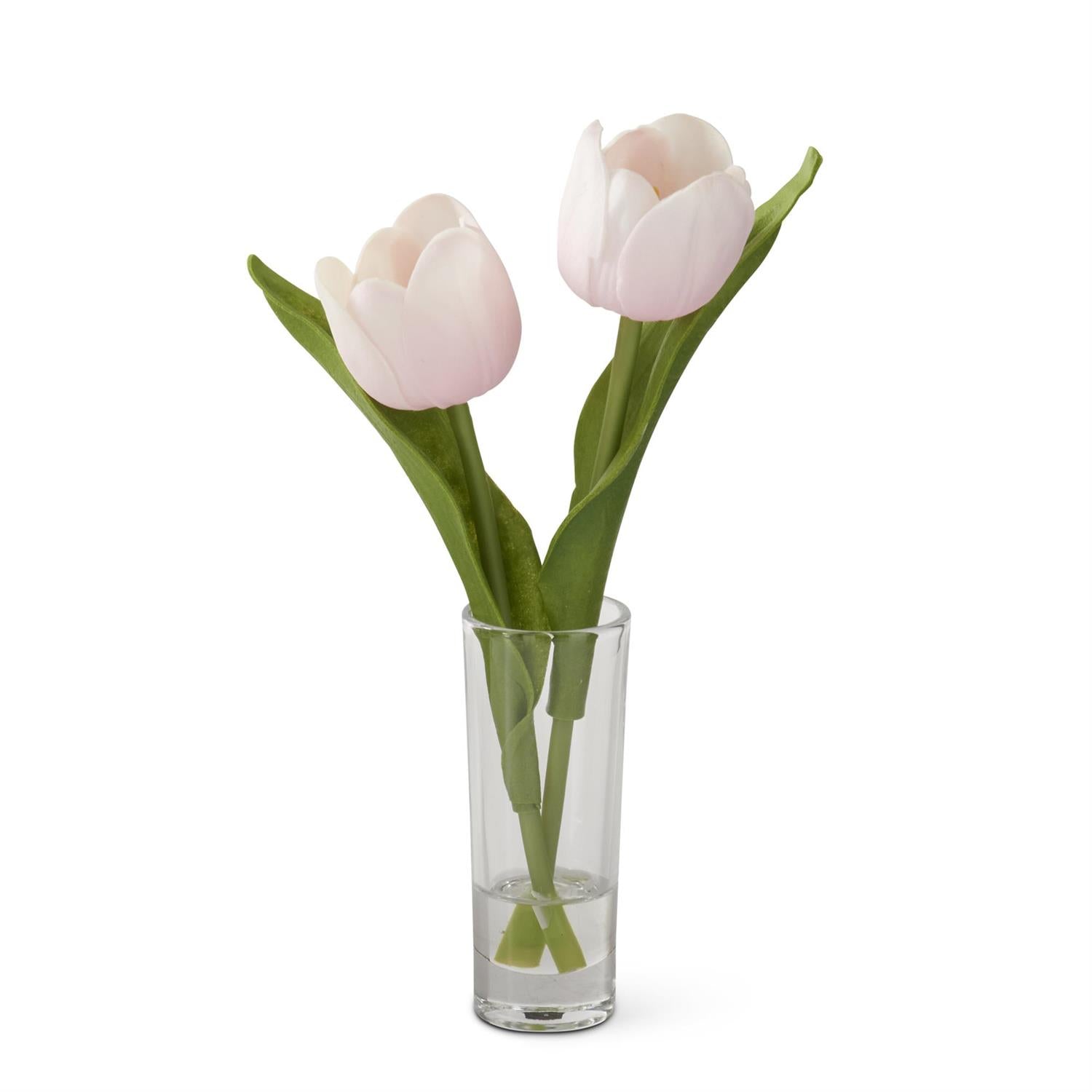 8.5" Real Touch Double Tulip in Premade Glass Vase