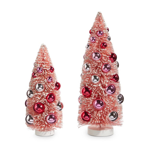 12" Bottle Brush Trees w/ Pink Ornaments