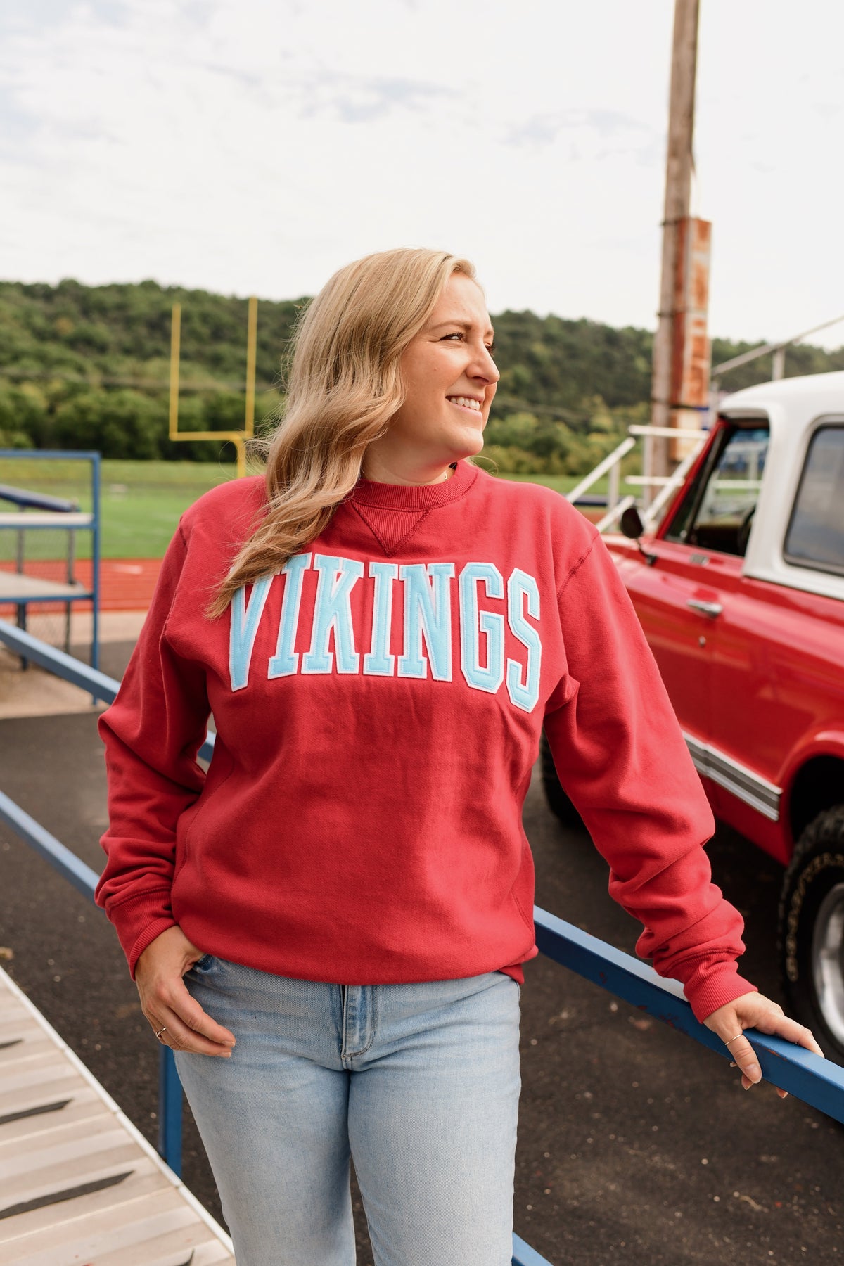 Vikings Sanded Fleece Crew Neck-Red