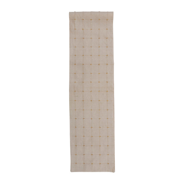 108"L x 14"W Woven Cotton Table Runner w/ Metallic Gold Thread, Cream Color