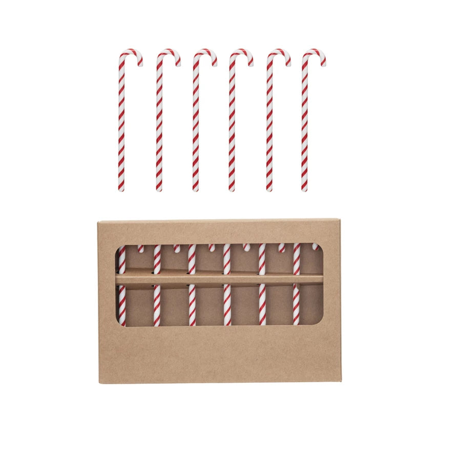 Glass Candy Cane Shaped Stir Sticks Box of 6