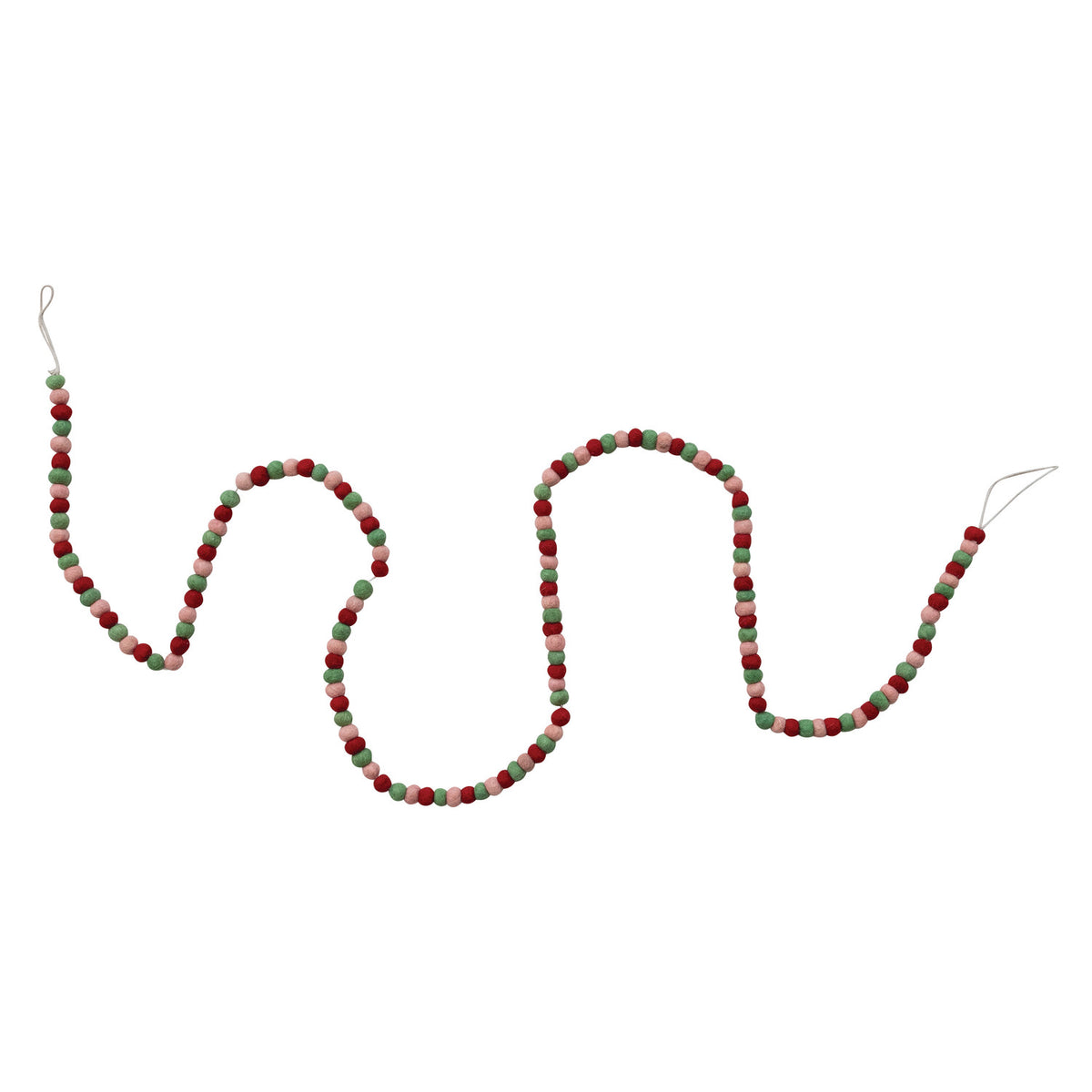 72"L Handmade Wool Felt Ball Garland, Red, Pink & Green