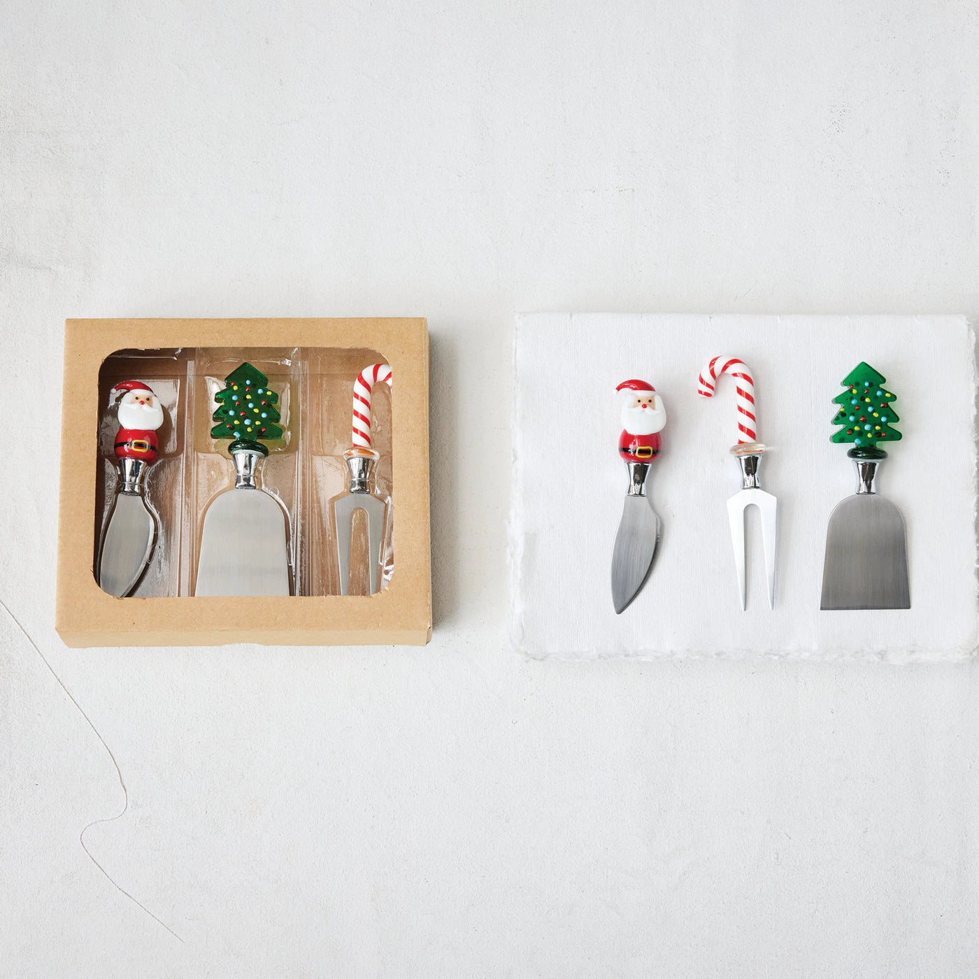 Stainless Steel Cheese Knives w/ Glass Holiday Icon