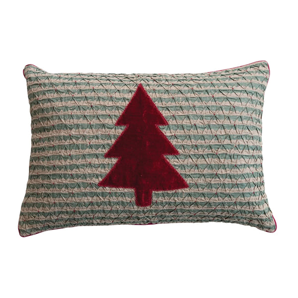 Woven Smocked Pillow w/ Velvet Tree