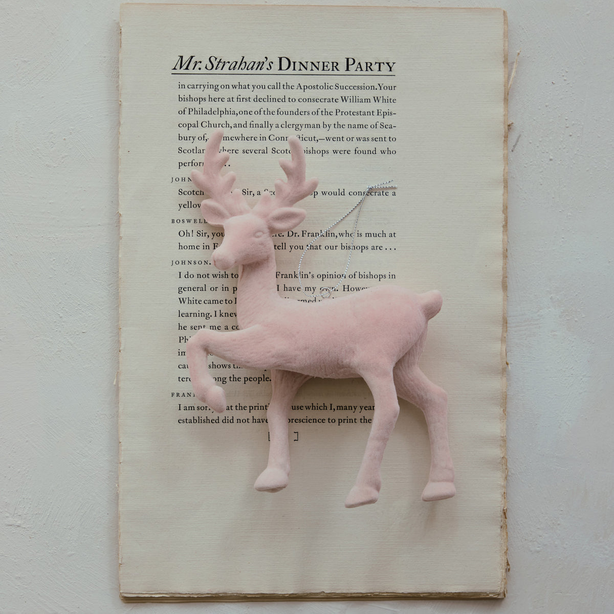 Blush Flocked Deer Ornament