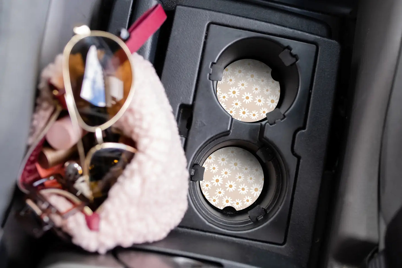 White Daisy Car Coaster Set